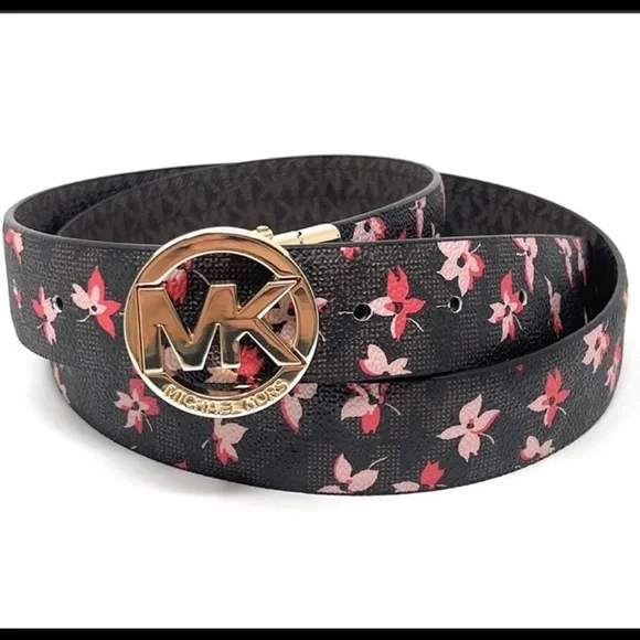 Michael Kors Reversible MK Logo Brown/Flower Print Belt MK Buckle Large NWT
